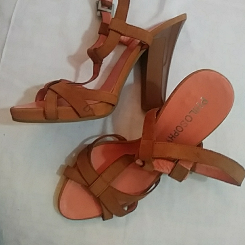 Philosophy leather strap heels-sz 9, But Fits Like an 8.
